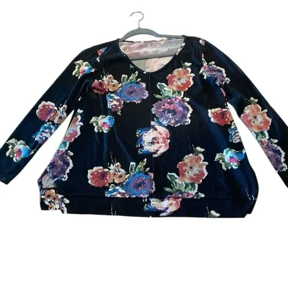 Soft Surroundings Black Floral V‑Neck Blouse Relaxed Fit Long Sleeve XS Made USA - Picture 5 of 5